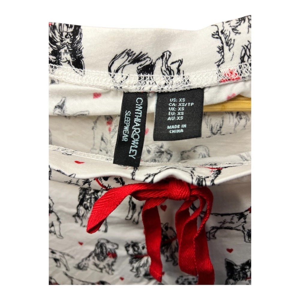 Cynthia Rowley Sleepwear Pajama Pants Cream Dog Print Red Heart Valentine XS‎ - Picture 5 of 6